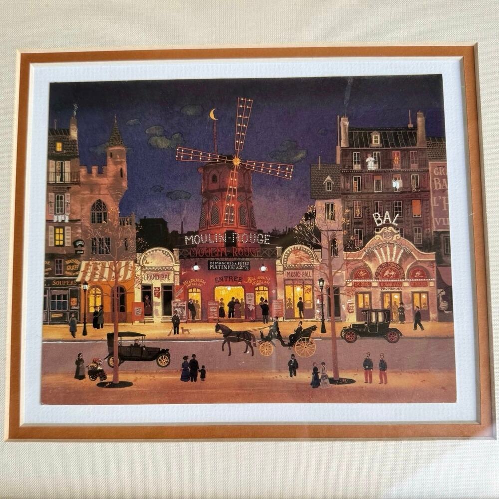 Michel Delacroix Moulin Rouge Lithograph Art Framed Parisian Naive LimitedEditio